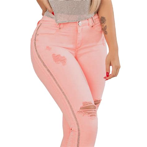 Calça Feminina Rosa Pit Bull Jeans 36629 Pitbull Cintura Alta Lançamento