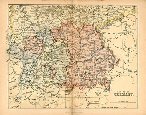 Large Map of Germany Empire, 1890 Atlas Antique Map, Berlin Bavaria Map ...