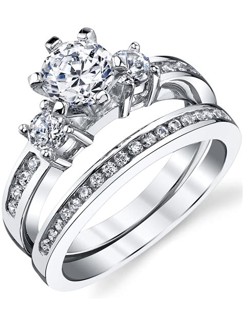 Women's Sterling Silver Wedding Engagement Ring 1.15Ct TCW 2Pc Set Cubic-Zirconia - Walmart.com