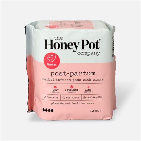 The Honey Pot Postpartum Herbal Pads with Wings, 12ct