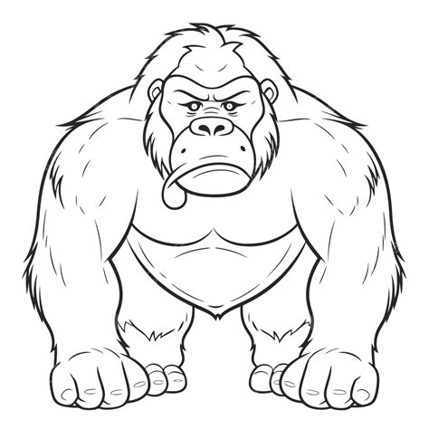 Gorilla Coloring Page In Line Drawing Illustration Outline Sketch Vector, Wing Drawing, Rat ...