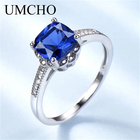 UMCHO Solid 925 Sterling Silver Ring Blue Sapphire Gemstone Rings For ...