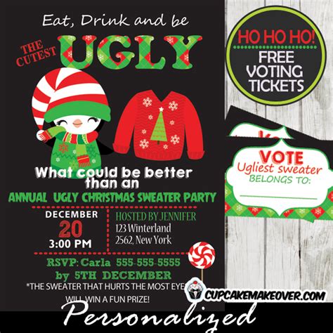 Ugly Christmas Sweater Party Invitations & Voting Ballots, Personalized ...