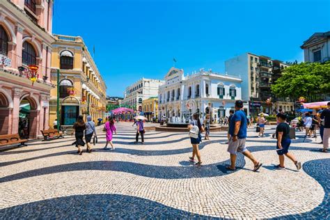 China, Macau - September 6 2018 - Beautiful Old Architecture Building Around Senado Square in ...