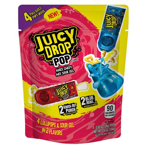 Juicy Drop Pop Variety Pack, Assorted Flavors Sweet Lollipops with Sour Liquid Candy, 0.92 Oz, 4 ...