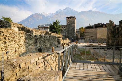 Roman ruins in the city of Aosta, Italy Stock Photo | Adobe Stock