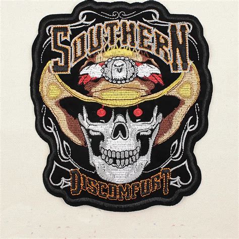 Embroidered Southern Discomfort skull patches Iron on Ponk rocker patch Motorcycle MC Biker ...