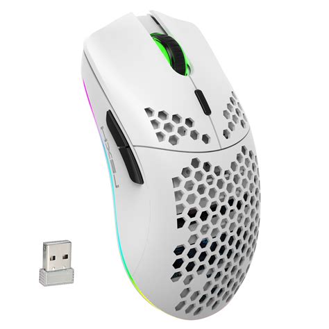 Lightweight Wireless Gaming Mouse, Rechargeable Computer Mouse with Honeycomb Shell, Led Light ...