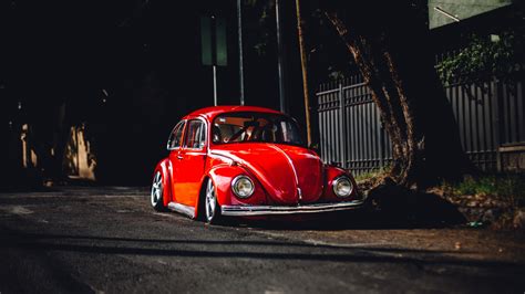 Wallpaper : night, red, Volkswagen Beetle, Vintage car, classic ...