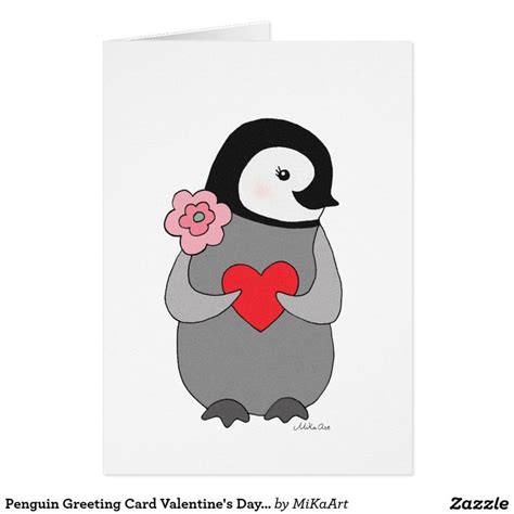 Penguin Greeting Card Valentine's Day Cute Penguin | Zazzle | Penguin ...