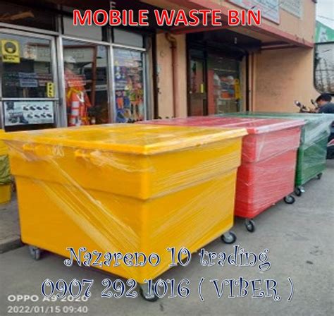 Trash bin mobile waste bin w/wheels 290, Furniture & Home Living ...