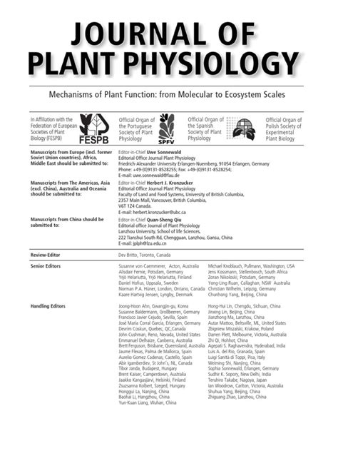 Editorial Board - 2021 - Journal of Plant Physiology | PDF | Organisms ...