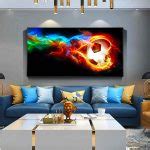 Soccer Ball On Fire Rainbow Modern Wall Posters And Prints Football Abstract Art Canvas ...