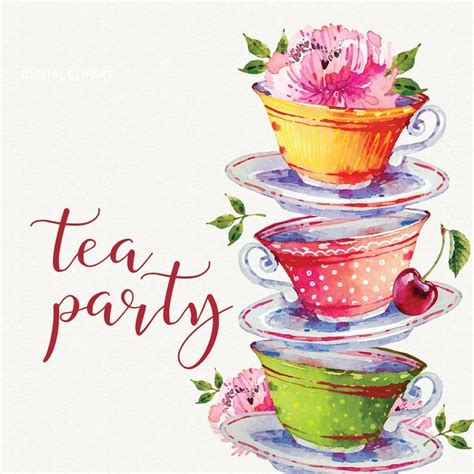 Tea party clipart Watercolor Teacup Teapot Bridal Shower Invitation Tea ...