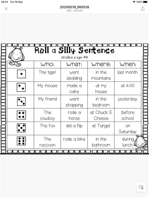 Silly Sentences Worksheets