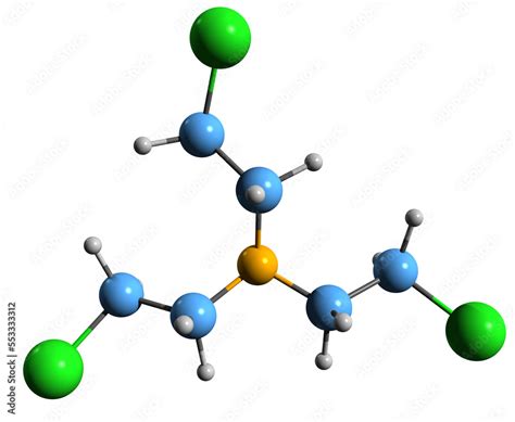 3D image of nitrogen mustard skeletal formula - molecular chemical ...