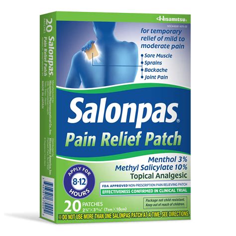 Buy SalonpasPain Relieving Menthol and Methyl Salicylate Patch, 20 ...