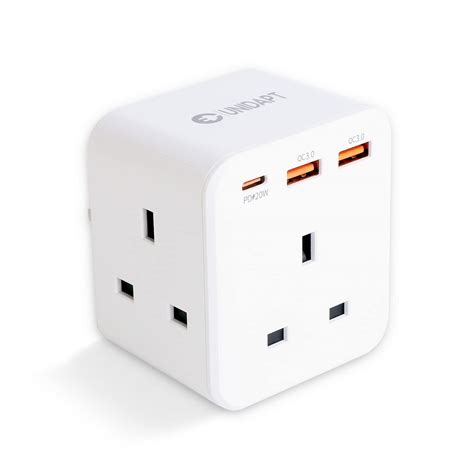 Buy Unidapt 3 Way Plug Adaptor with 3 Fast Charge USB ports, Multi Plug ...