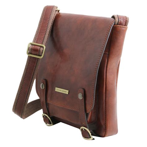 Leather Crossbody Bag for Men with Front Straps - Roby - Domini Leather