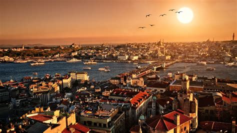 Wallpaper : sunset, sea, city, cityscape, night, skyline, evening, coast, Istanbul, Turkey ...