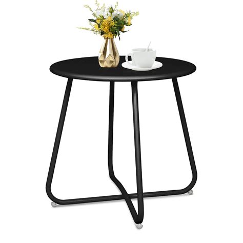 Yangming End Table, Modern Round Coffee Table, Metal Large Side Table for Indoor Outdoor Use ...