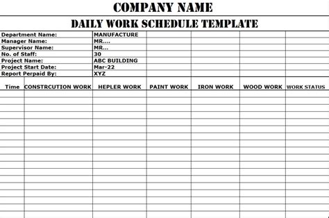 Daily Schedule Excel Template