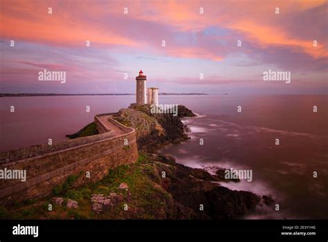 Lighthouse Phare du Petit Minou at sunset, Brittany, France Stock Photo - Alamy