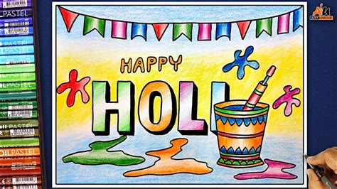 How to draw Holi Festival, Easy Holi drawing with pencil colour step by ...