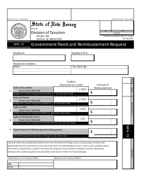 Form MFA-15 - Fill Out, Sign Online and Download Fillable PDF, New Jersey | Templateroller