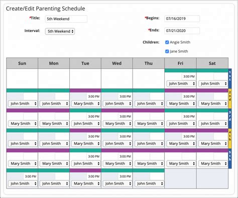 Printable Co Parenting Schedule Template