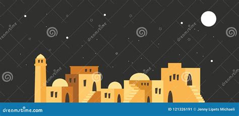 Skyline of Old City of Jerusalem Over a Night Scene. Stock Vector - Illustration of judaism ...