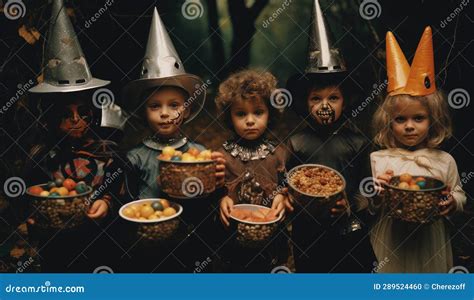 Kids celebrating Halloween stock illustration. Illustration of witch - 289524460