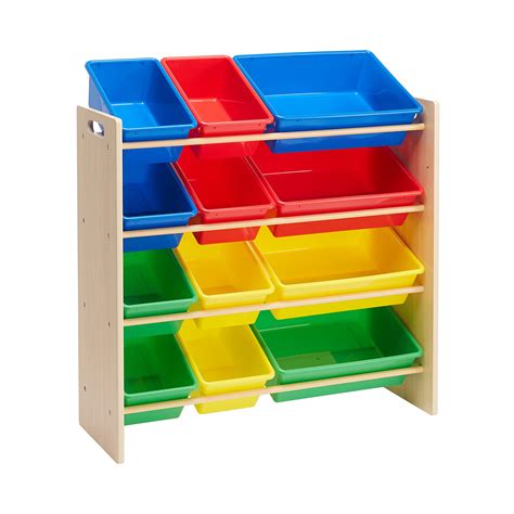 Amazon Basics Kids Toy Storage Organizer with 12 Plastic Bins - Natural ...