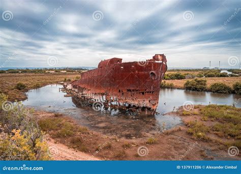 Shipwreck At South Corfu Beach In Black And White Long Exposure. Royalty-Free Stock Image ...