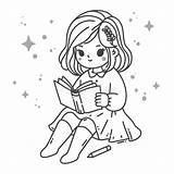 Girl Reading Surrounded By Imagining And Learning About Things Around  sketch template
