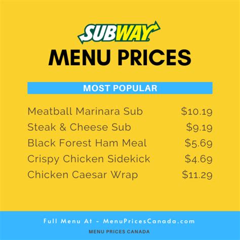 Subway Menu & Prices in Canada – 2023 – Menu Prices Canada