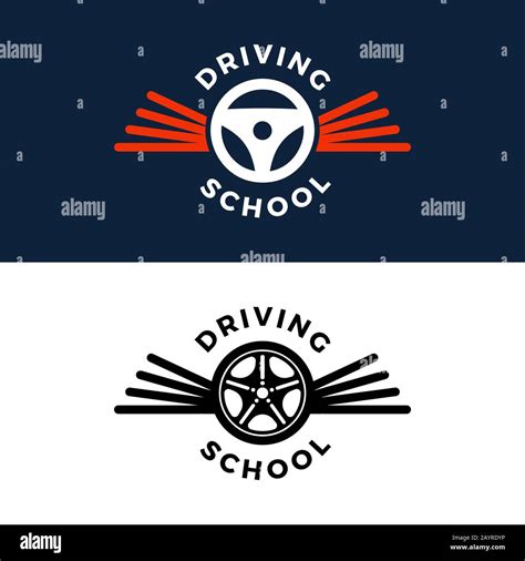 Driving school vector logo. Book, car wheel, wing logo design. Training, vehicle, transport and ...