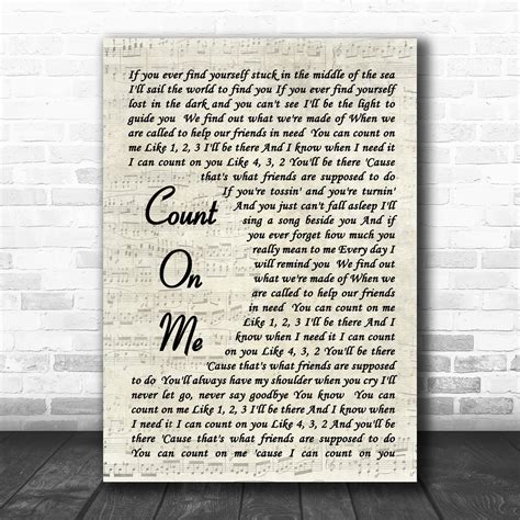 Count On Me Bruno Mars Song Lyric Vintage Script Music Wall Art Print - Song Lyric Designs