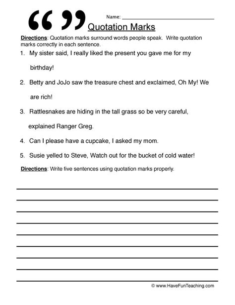 Quotation Marks Punctuation Worksheet - Have Fun Teaching | Punctuation worksheets, Quotation ...