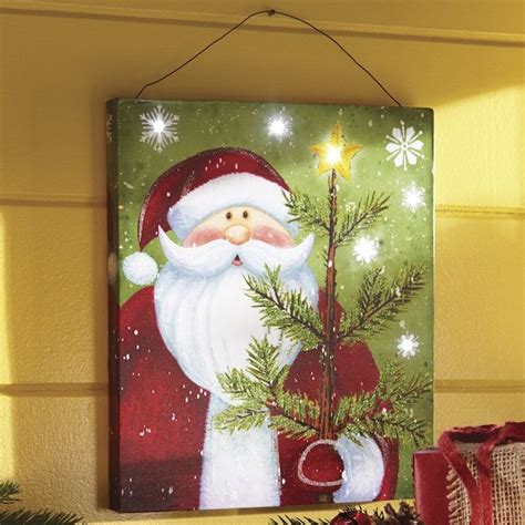 Lighted Santa Wall Canvas, , large | Christmas paintings, Christmas ...