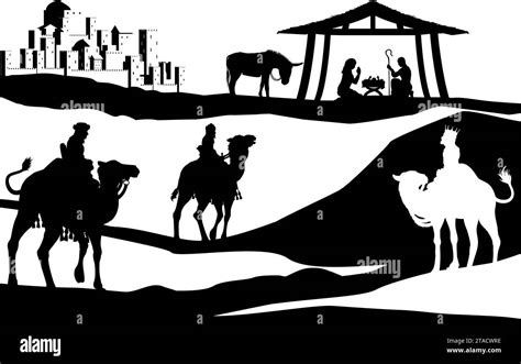 Christmas Nativity Scene Bethlehem Manger Wise Men Stock Vector Image ...