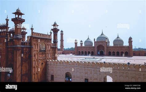 Aerial View to the Badshahi Mughal-era congregational Mosque in Lahore ...