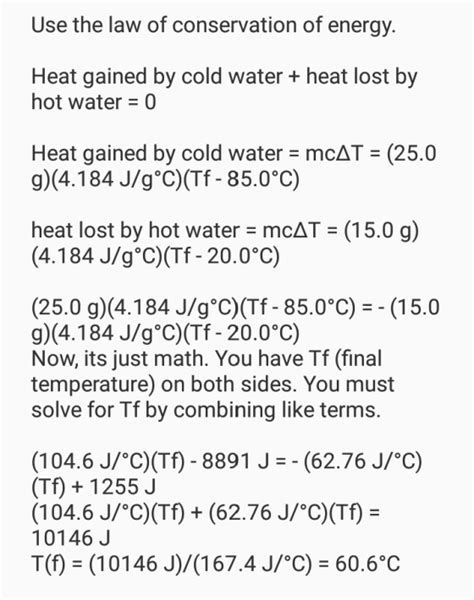 If 25.0 g H2O at 85.0°C is mixed in a coffee-cup calorimeter with 15.0 g H2O... - HomeworkLib