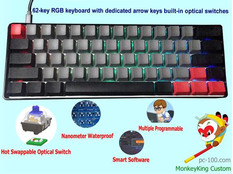 62-key compact RGB mechanical keyboard with arrow keys, optical switches