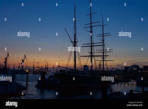 Barque at night Hamburg port, Germany Stock Photo - Alamy