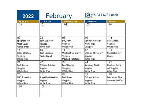 February Lunch Calendar – SIFA