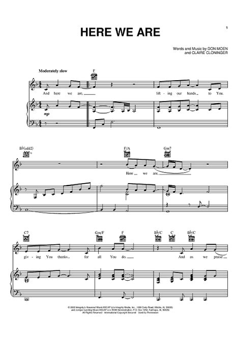 Here We Are" Sheet Music by Don Moen for Piano/Vocal/Chords - Sheet Music Now