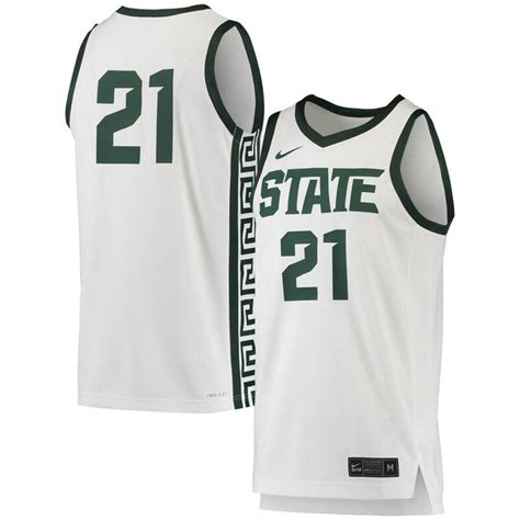 Men's Nike #21 White/Green Michigan State Spartans Replica Basketball ...