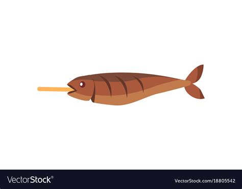 Fried fish on stick isolated Royalty Free Vector Image