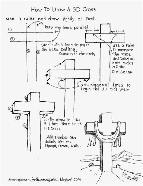 How to Draw Worksheets for The Young Artist: How to Draw A 3D Cross ...